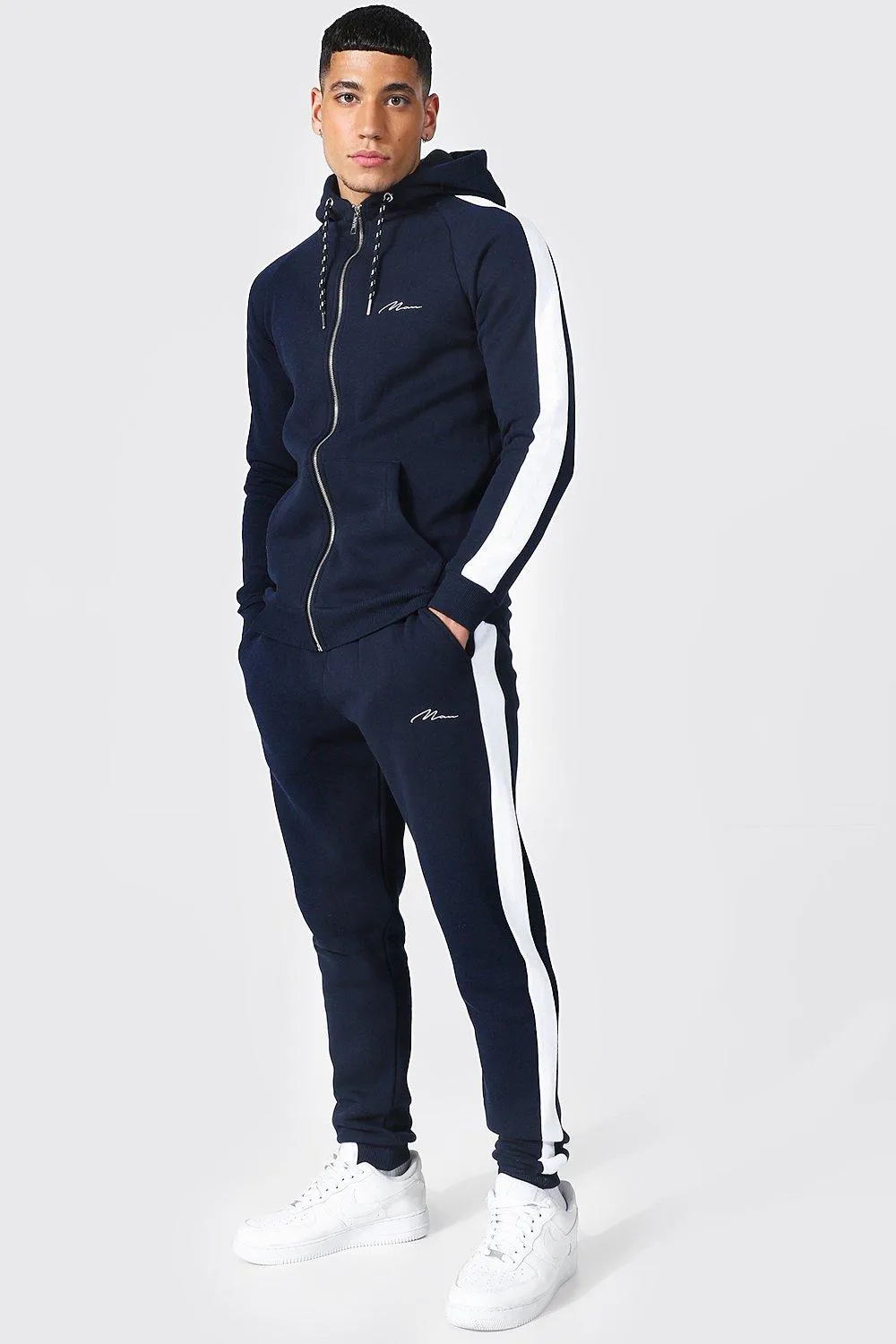 Man Muscle Fit Tracksuit With Side Panels | boohooMAN UK