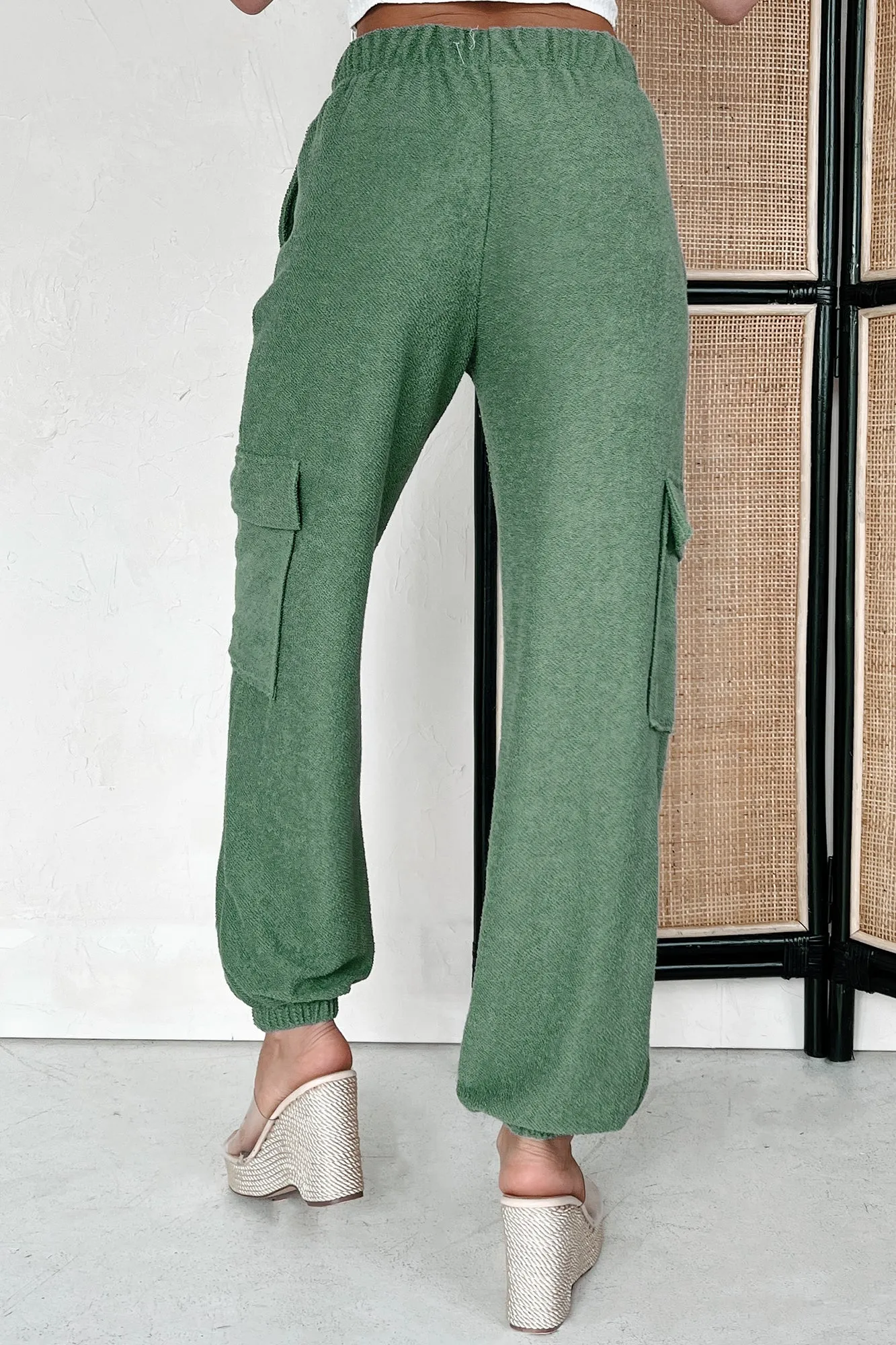 Marcelina French Terry Cargo Joggers (Olive Teal)