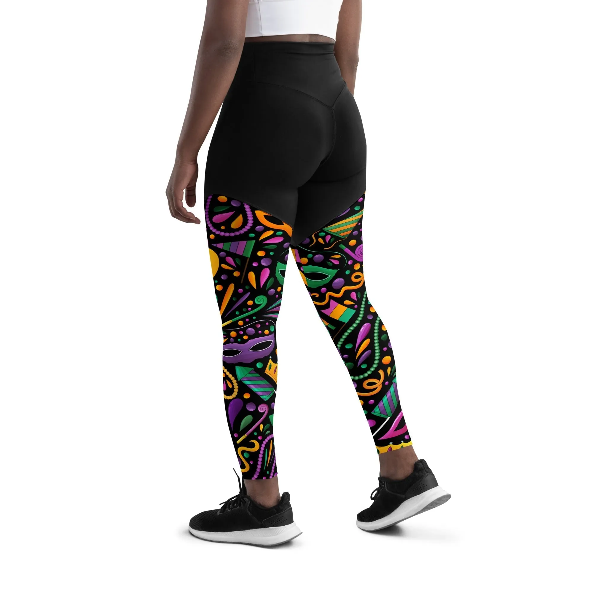 Mardi Gras Masks & Beads Party Compression Leggings