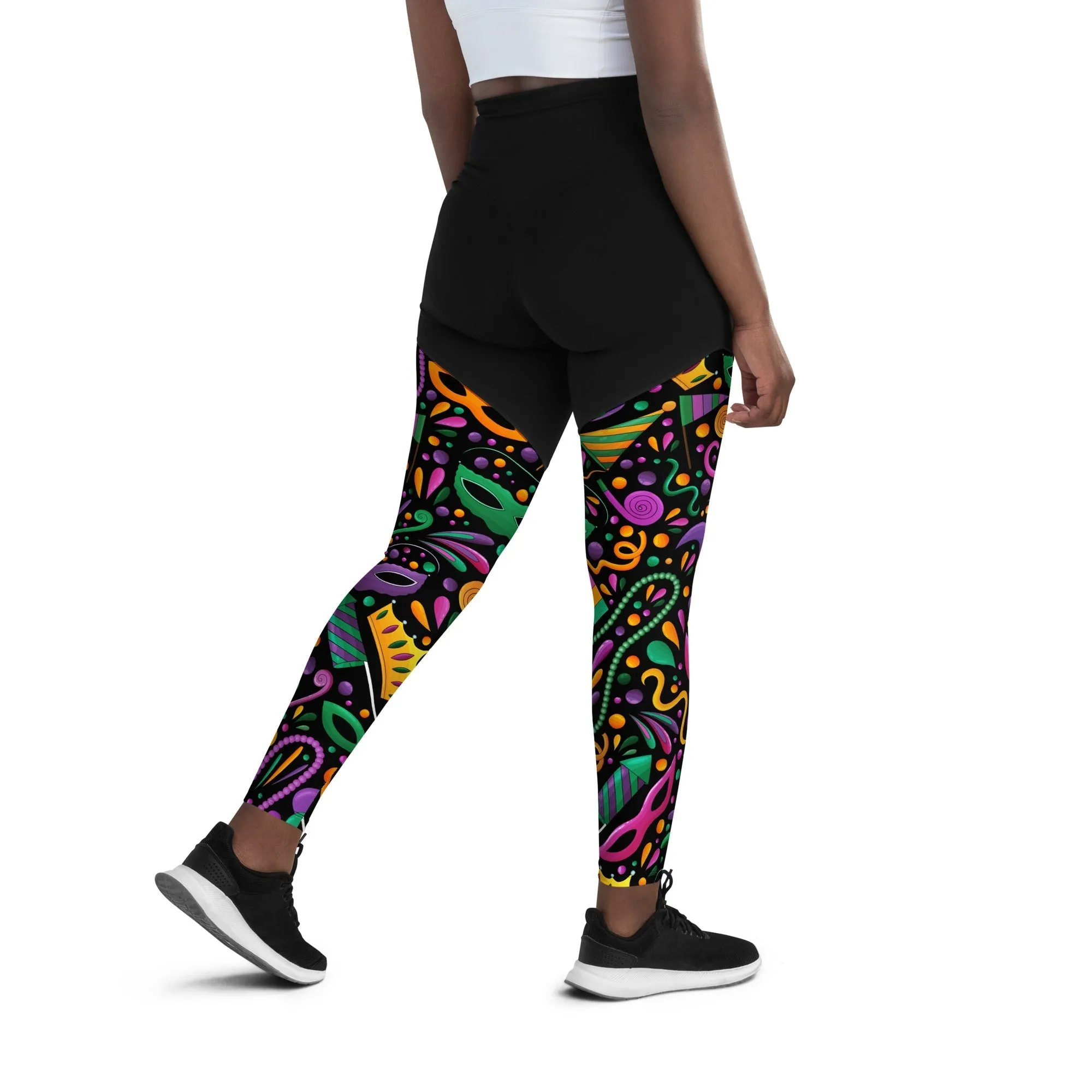 Mardi Gras Masks & Beads Party Compression Leggings