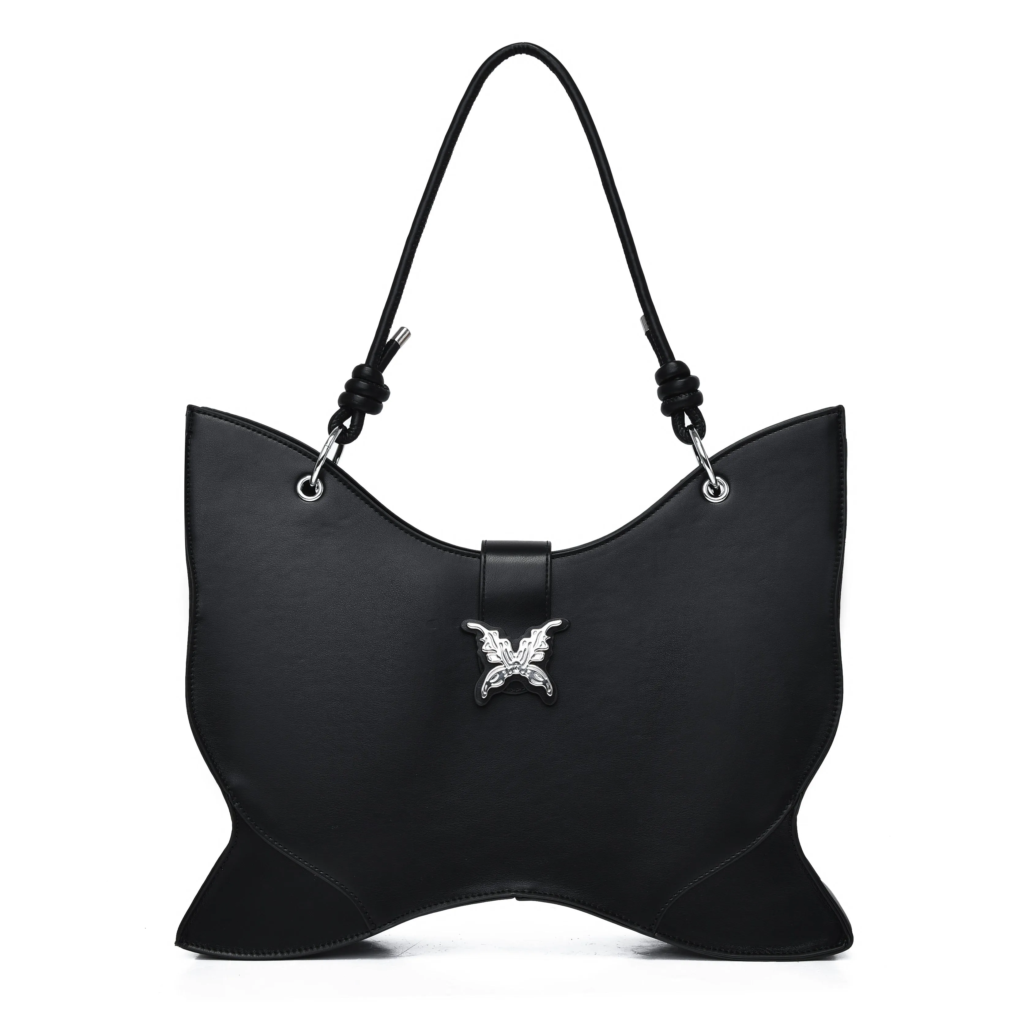 Mariposa Black Butterfly Shaped Solid Color Textured Big Large Capacity Wide Shoulder Bag Handbag