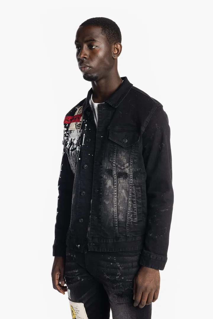 Men's Smoke Rise Graphic Patched Fashion Denim Jacket Dusty Black