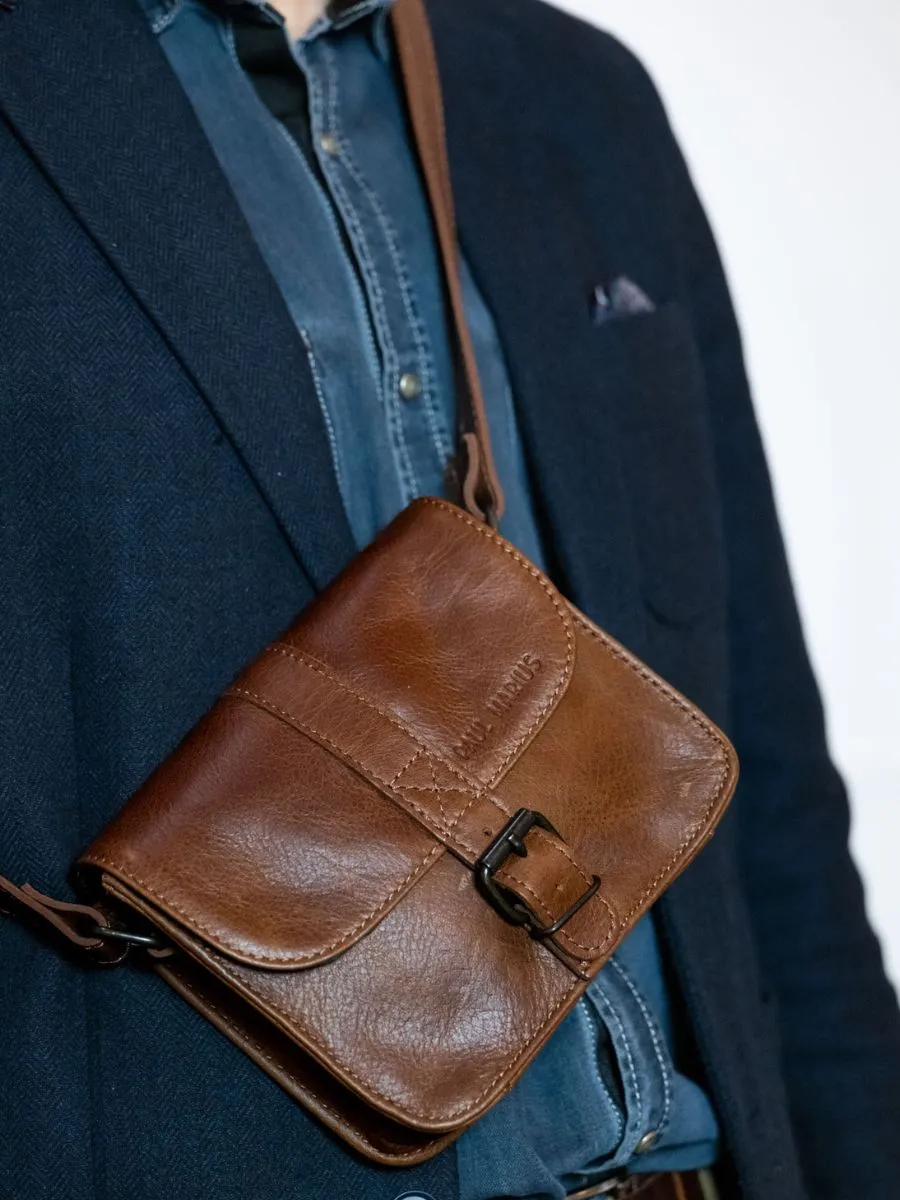 Mini Brown Leather Shoulder bag - L'Essentiel Tobacco Brown | PAUL MARIUS