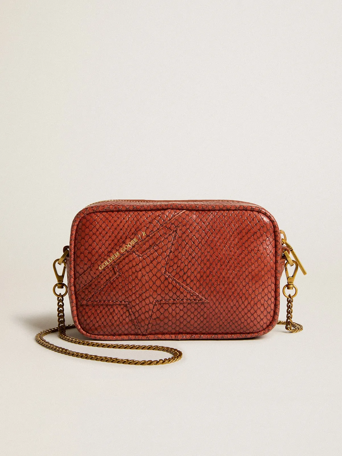 Mini Star Bag in rust-colored snake-print leather