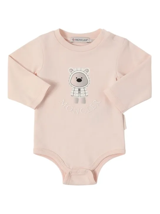 Moncler   Teddy bear cotton romper, hat & bib 