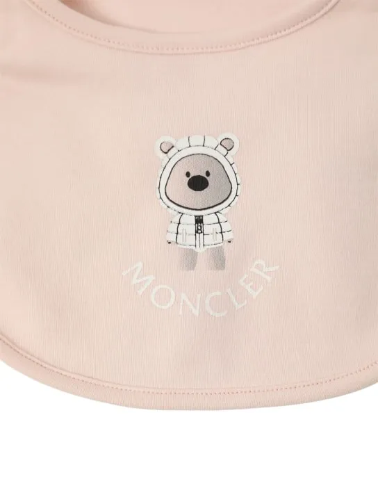 Moncler   Teddy bear cotton romper, hat & bib 