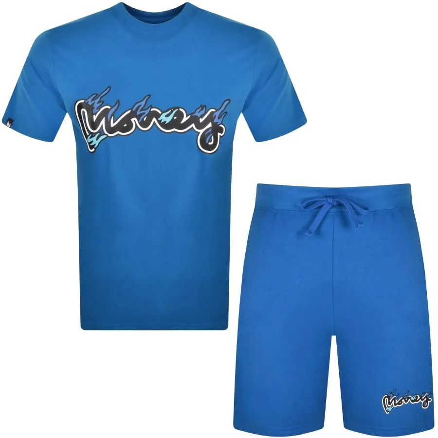 Money Flame Signature Shorts Tracksuit Blue