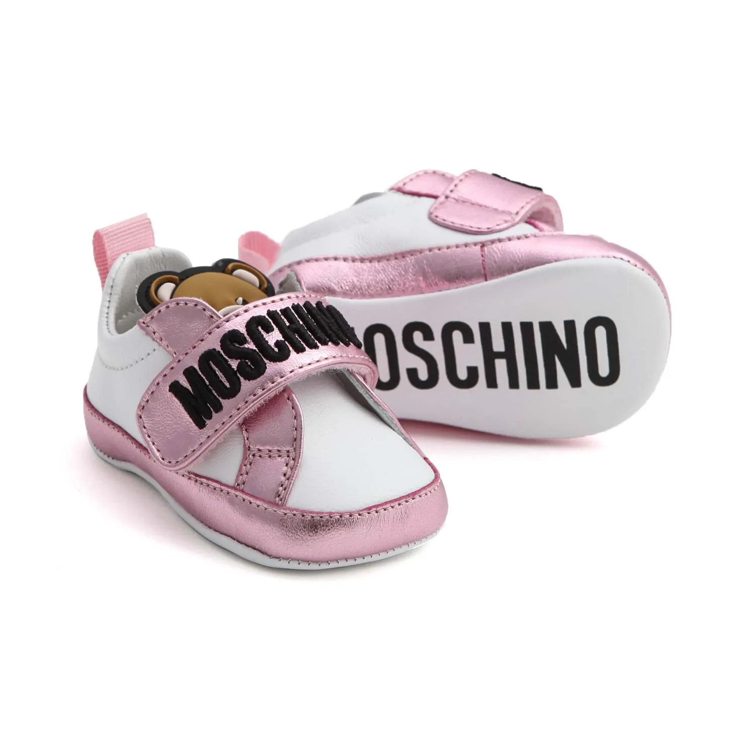 Moschino Baby Girl White And Pink Sneakers