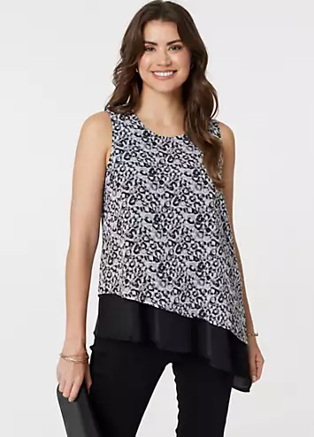 Multi Black Printed Asymmetric Sleeveless Tunic Top by Izabel London | Look Again