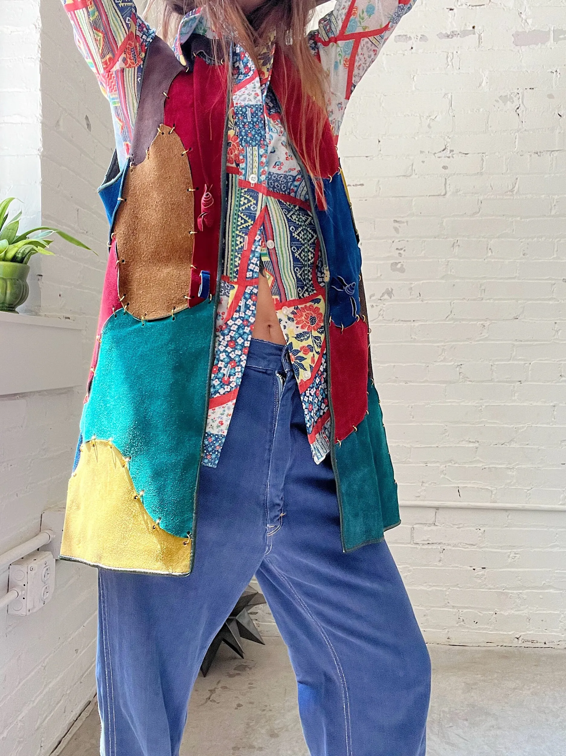 OOAK Handmade Patchwork Suede Vest, Size Large-