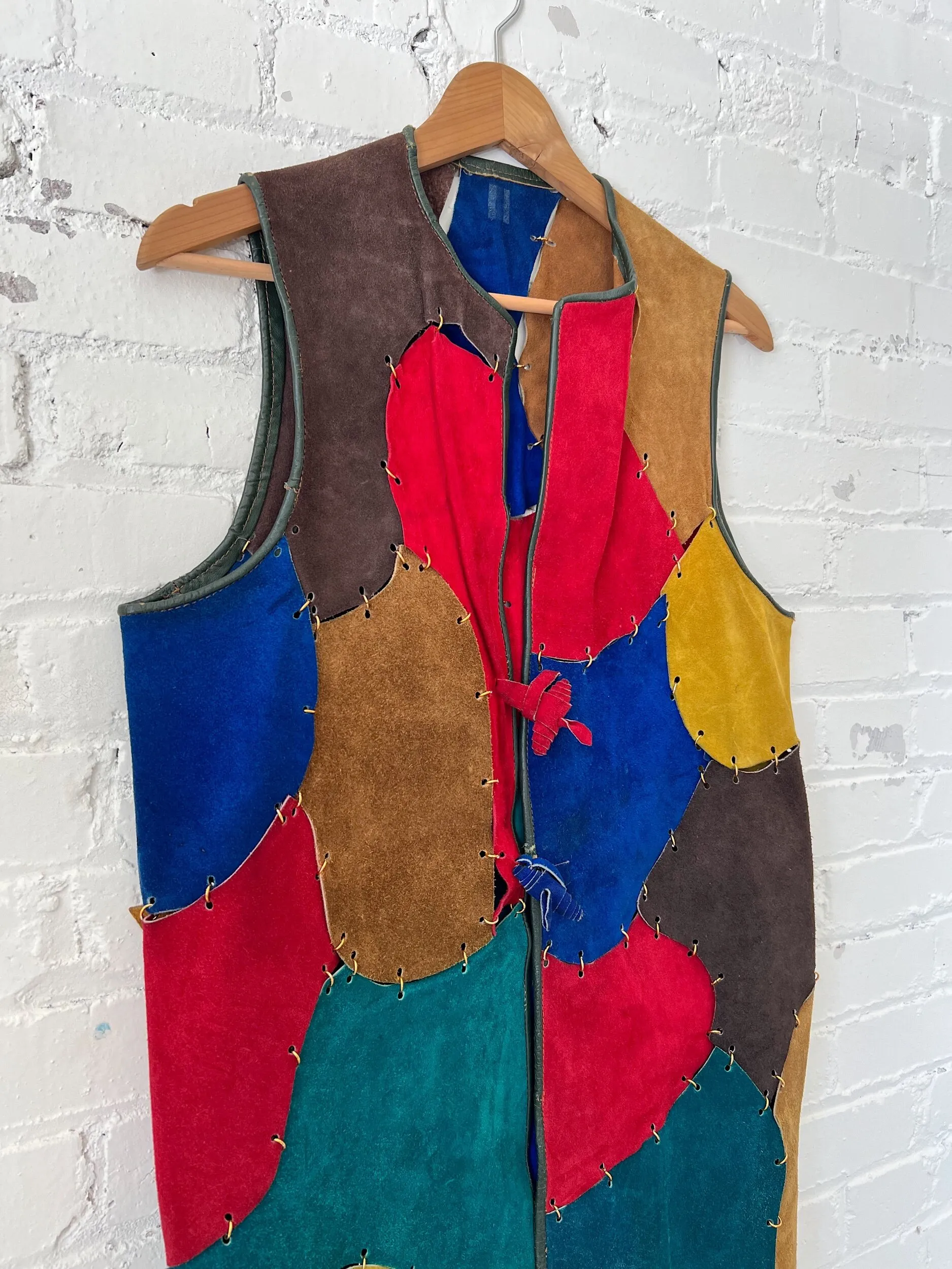 OOAK Handmade Patchwork Suede Vest, Size Large-