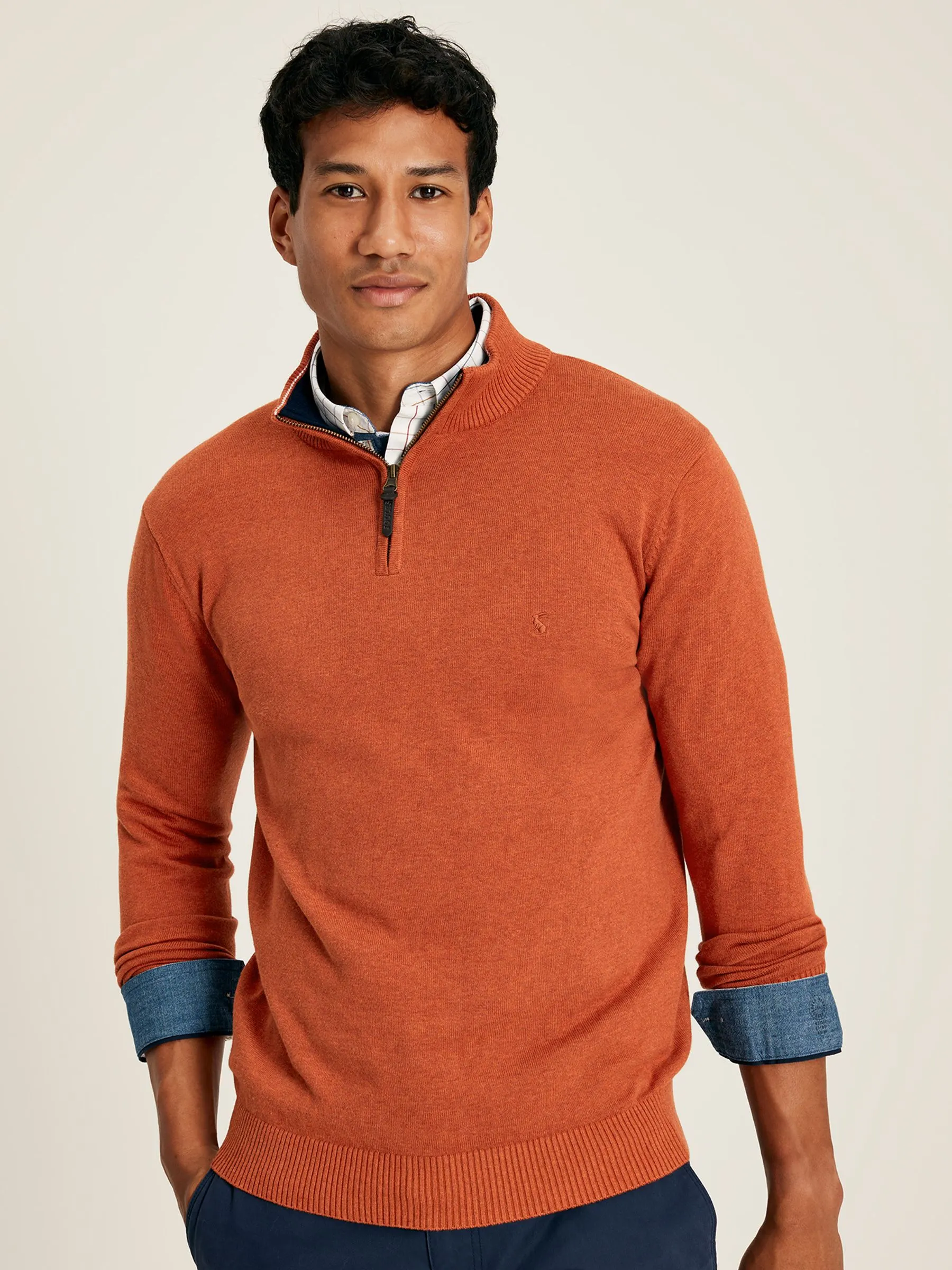 Orange Knitted Quarter Zip Jumper