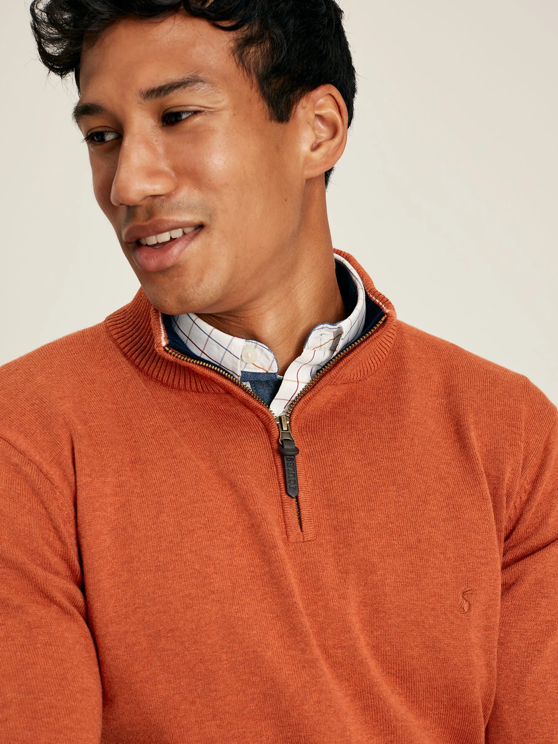 Orange Knitted Quarter Zip Jumper