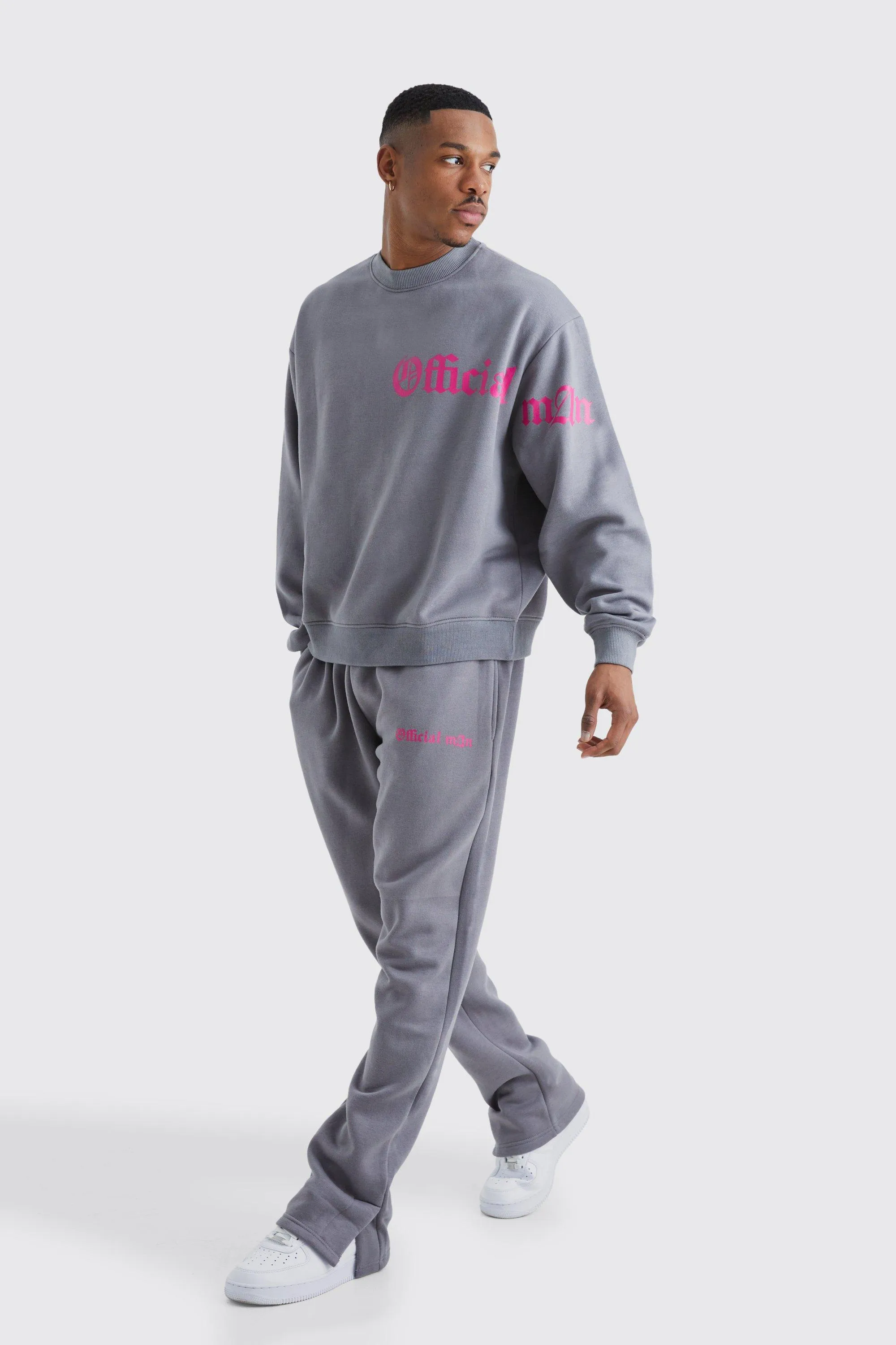 Oversized Boxy Slogan Sweatshirt Tracksuit