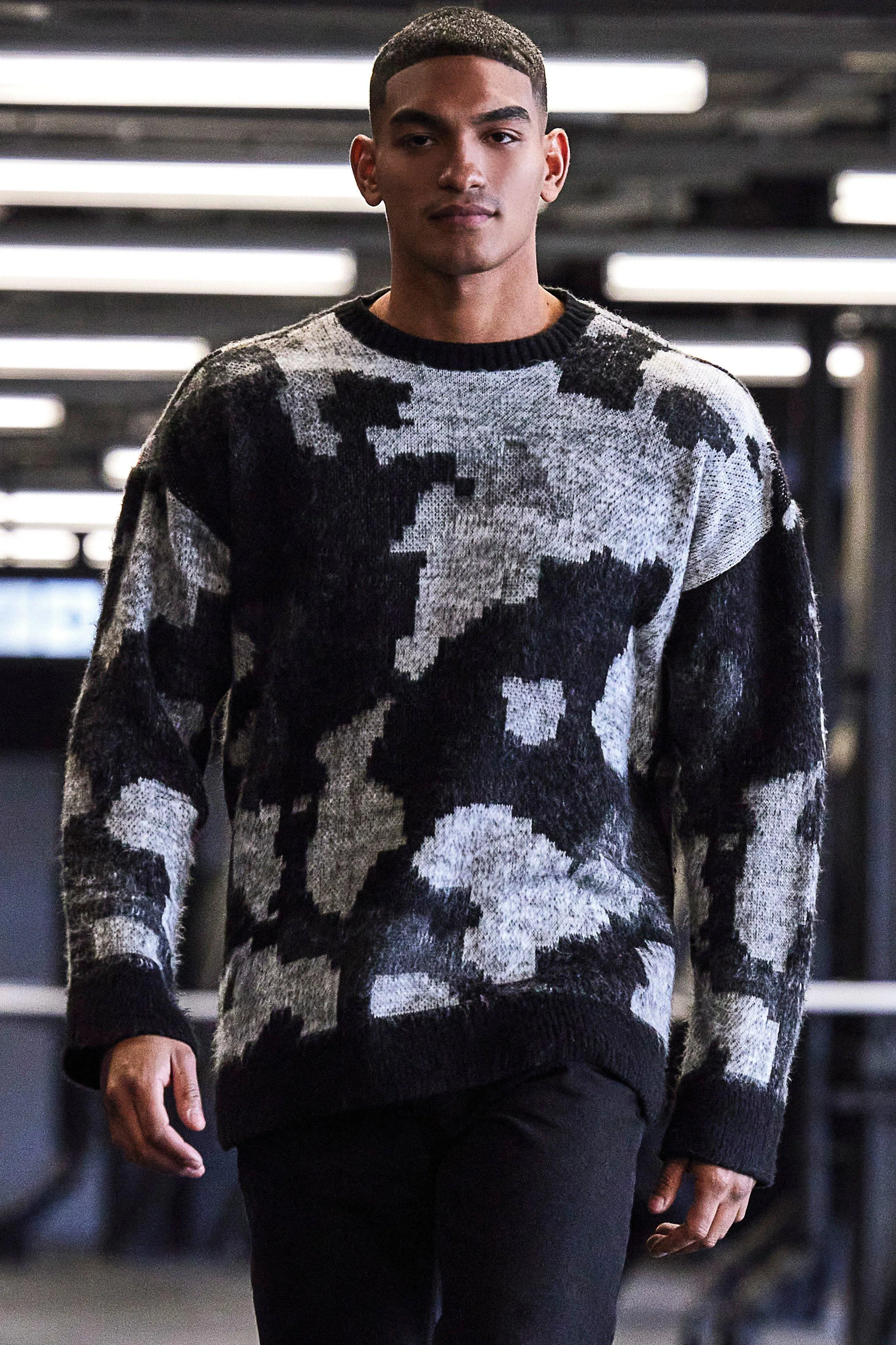 Oversized Brushed Camo Knitted Jumper