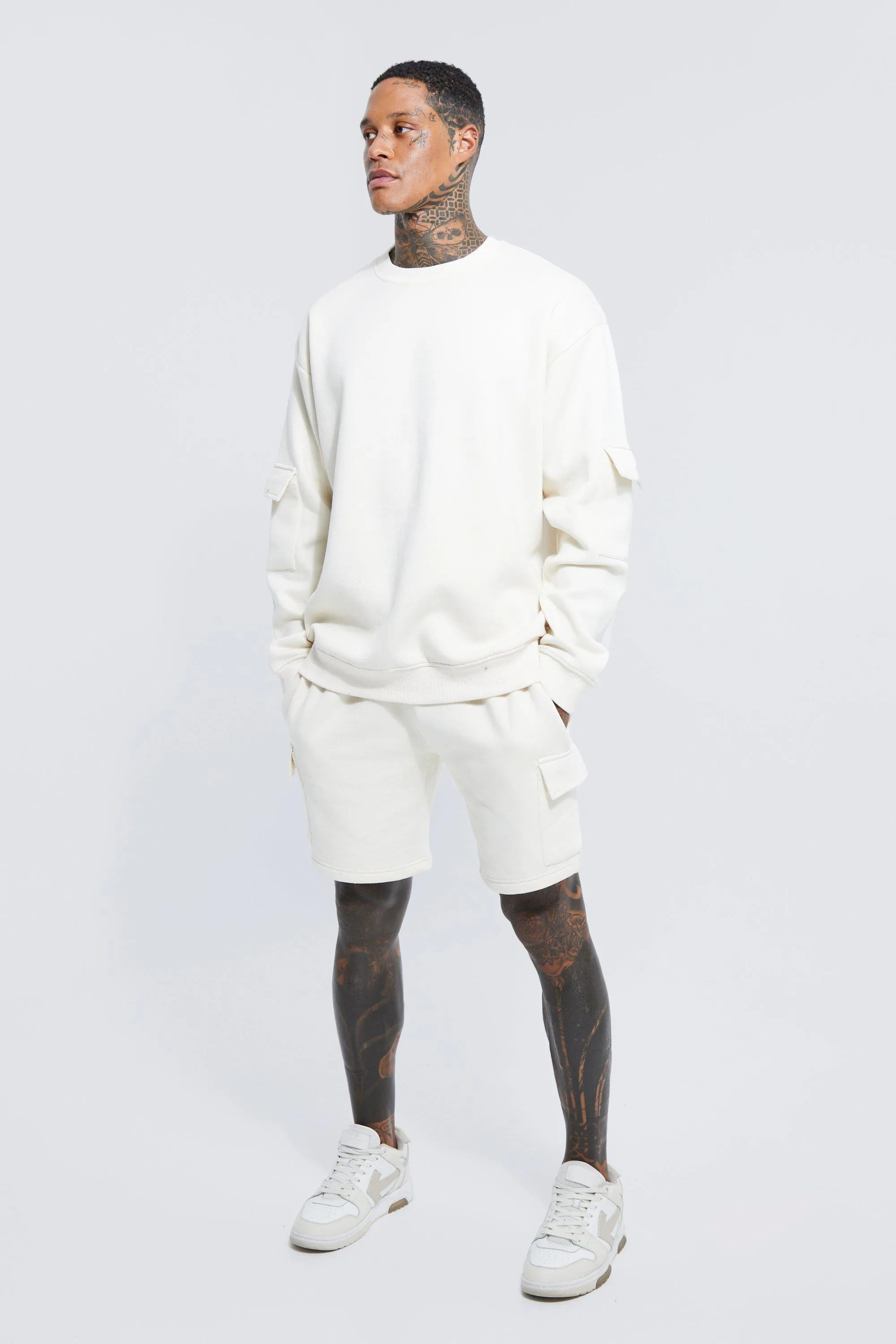 Oversized Cargo Short Sweatshirt Tracksuit