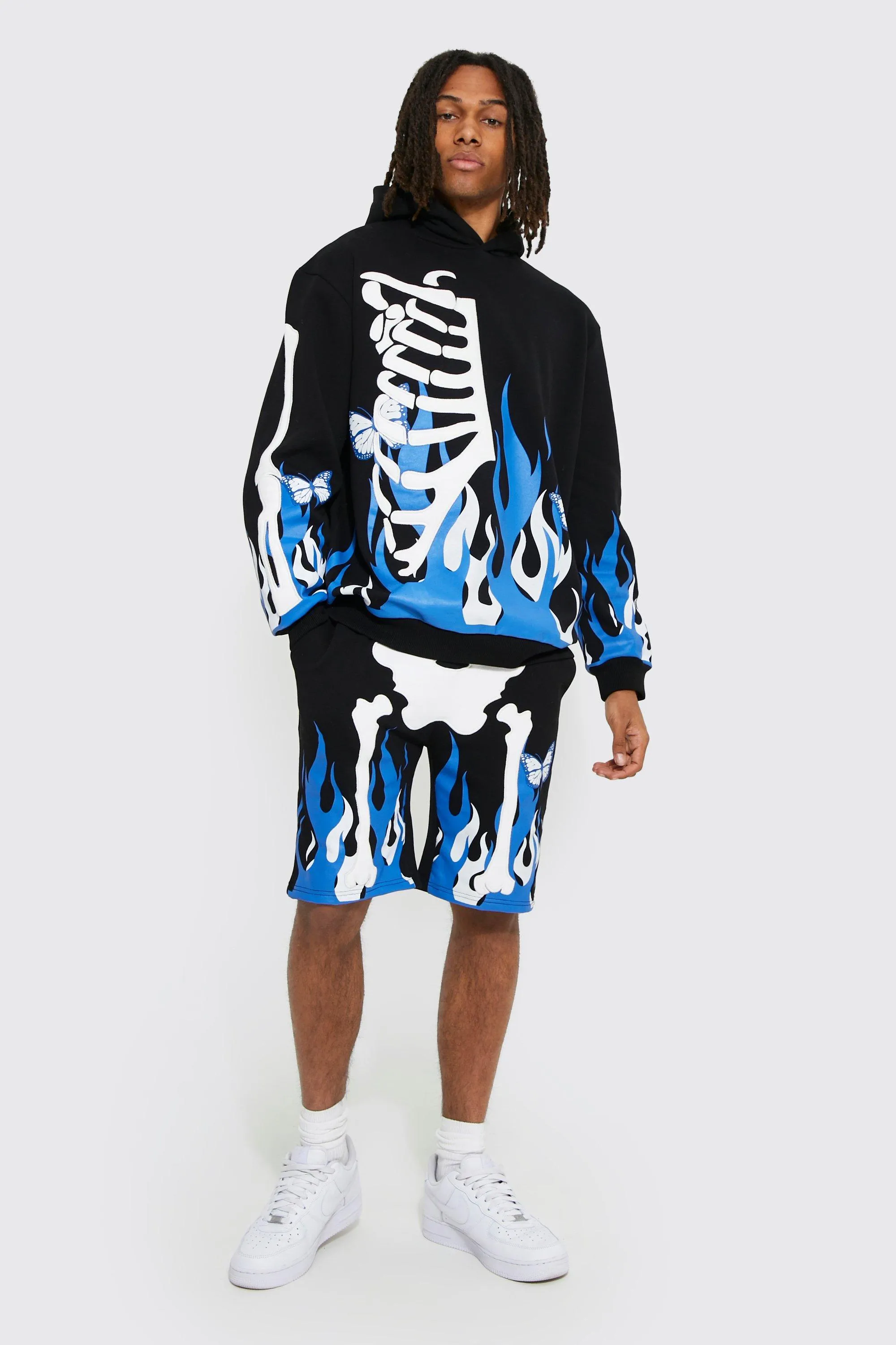 Oversized Skeleton Flame Short Tracksuit