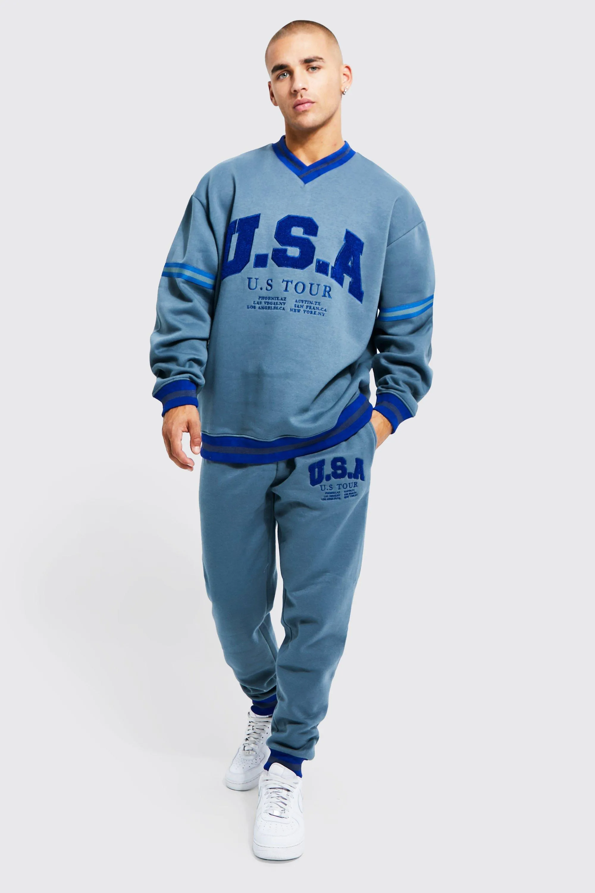 Oversized Usa V-neck Sweatshirt Tracksuit