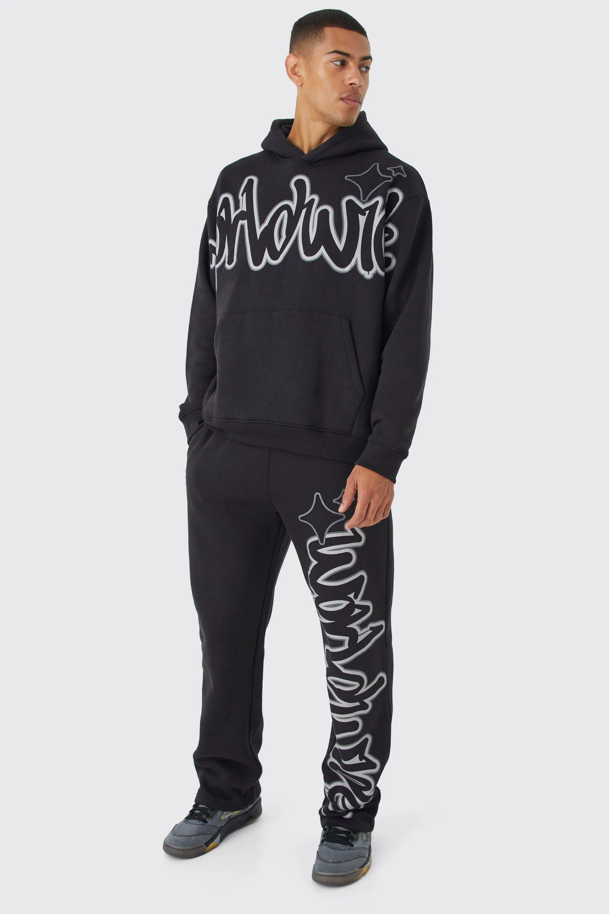 Oversized Worldwide Graffiti Print Tracksuit