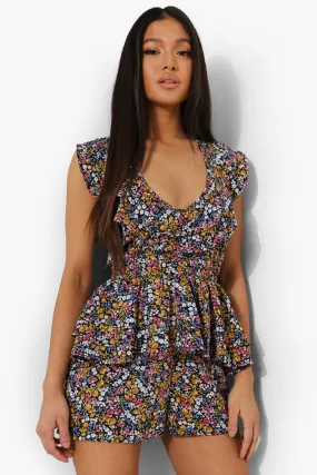 Petite Floral Print Tie Detail Romper