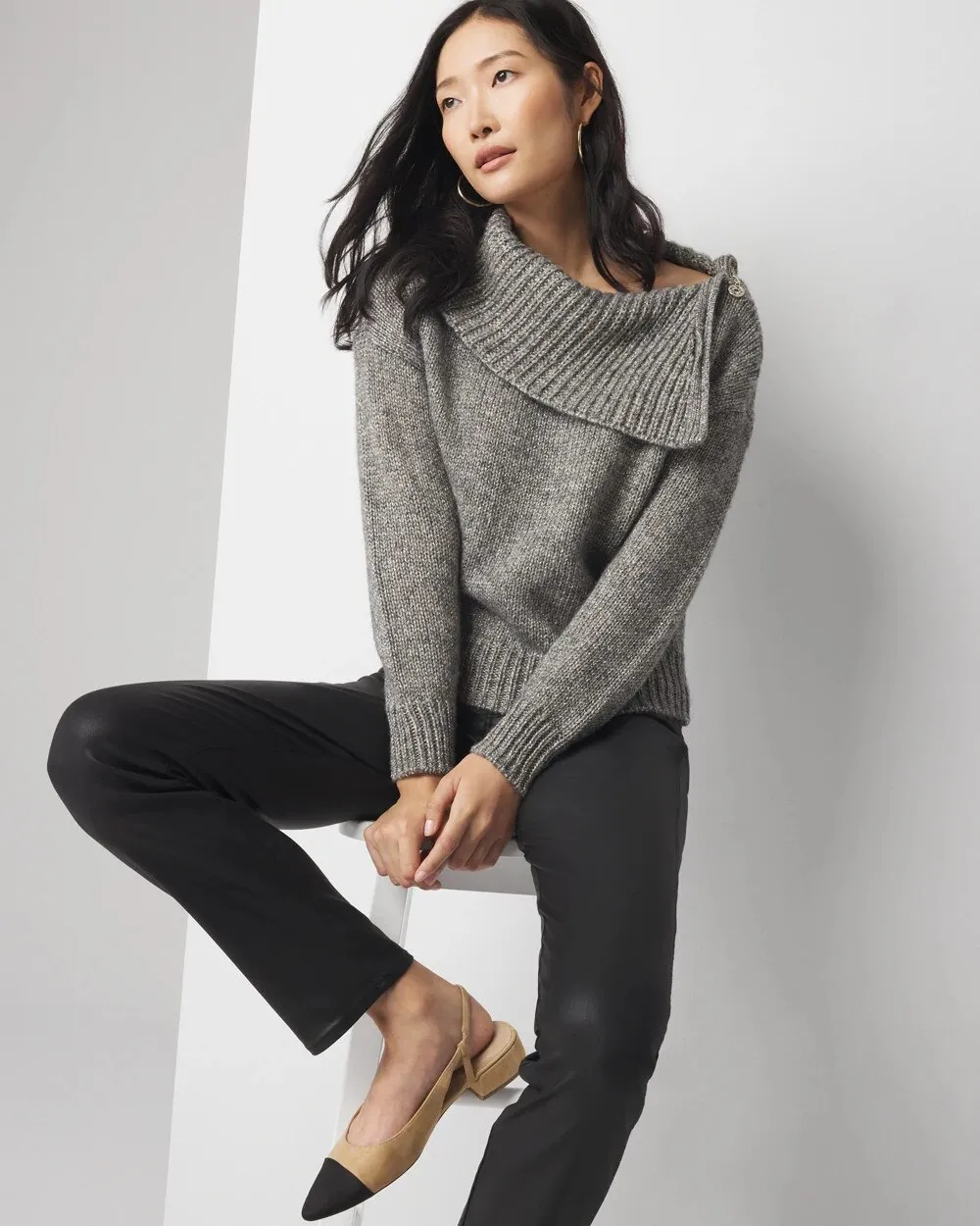 Petite Zip Neck Dolman Sleeve Pullover