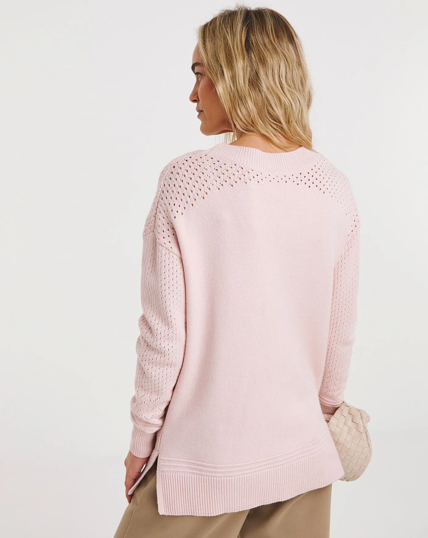 Pink Multi Stitch V Neck Jumper