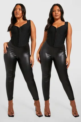 Plus 2 Pack High Waisted Shiny Leggings