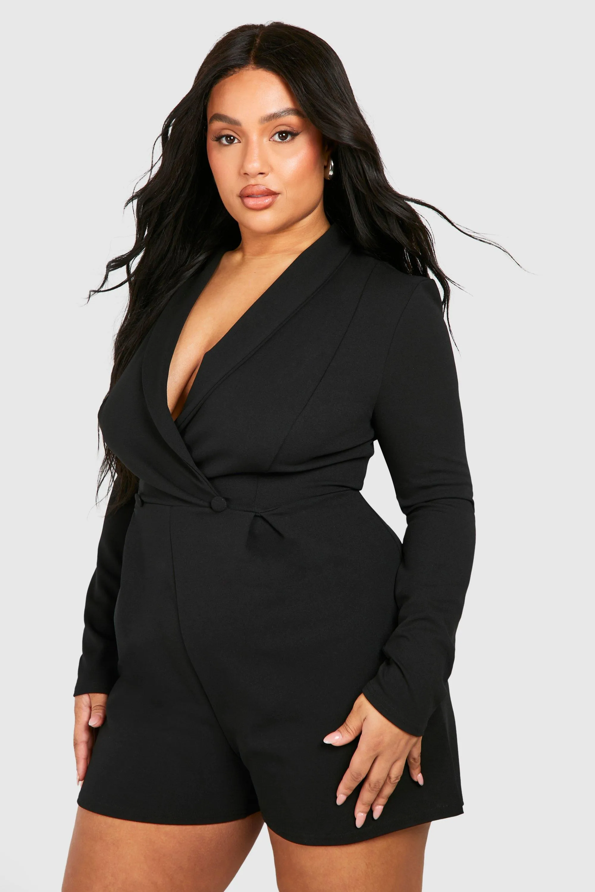 Plus Lapel Tailored Romper