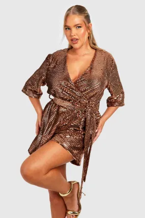 Plus Matte Sequin Angel Sleeve Flippy Romper