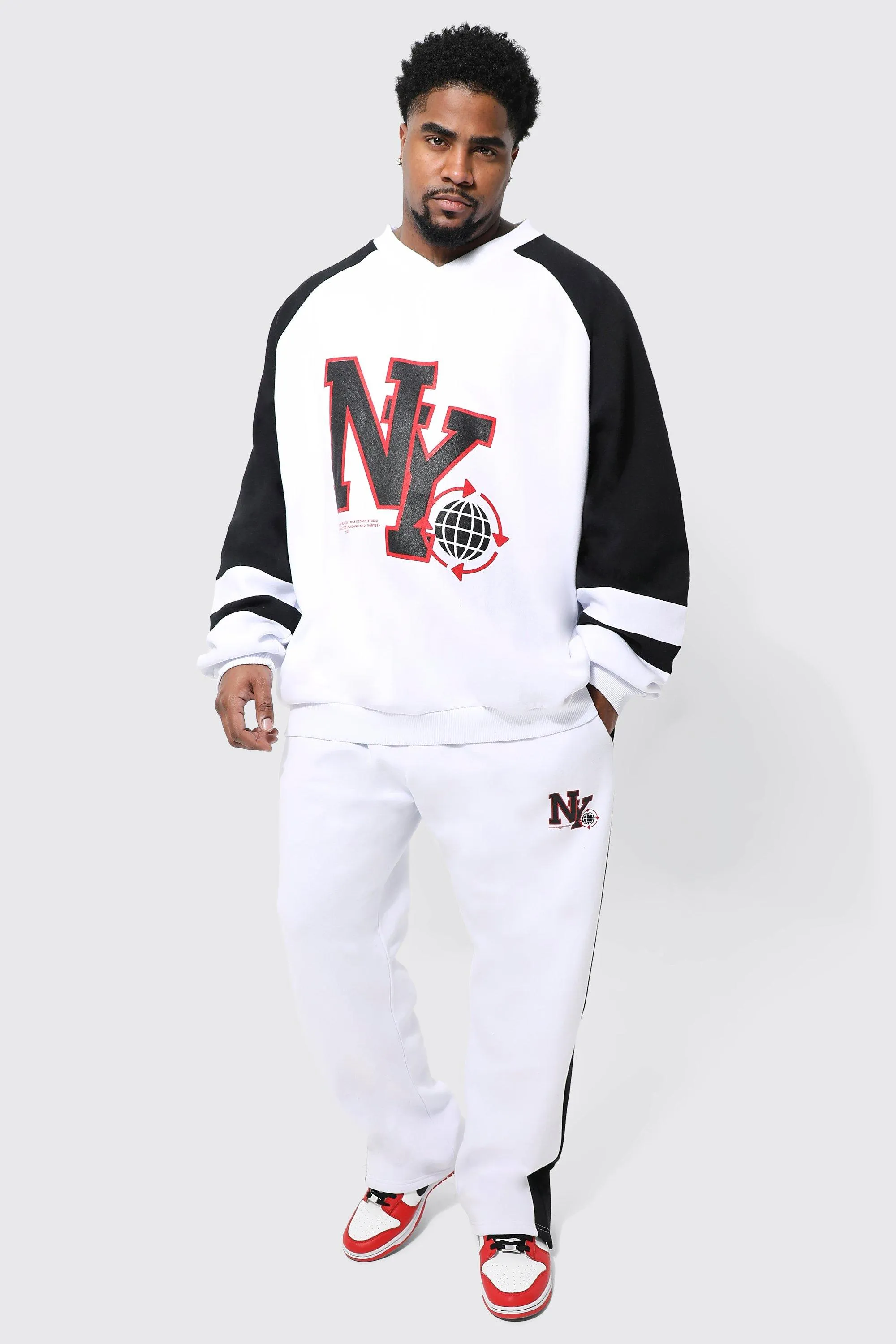 Plus Oversized V Neck Varsity Tracksuit