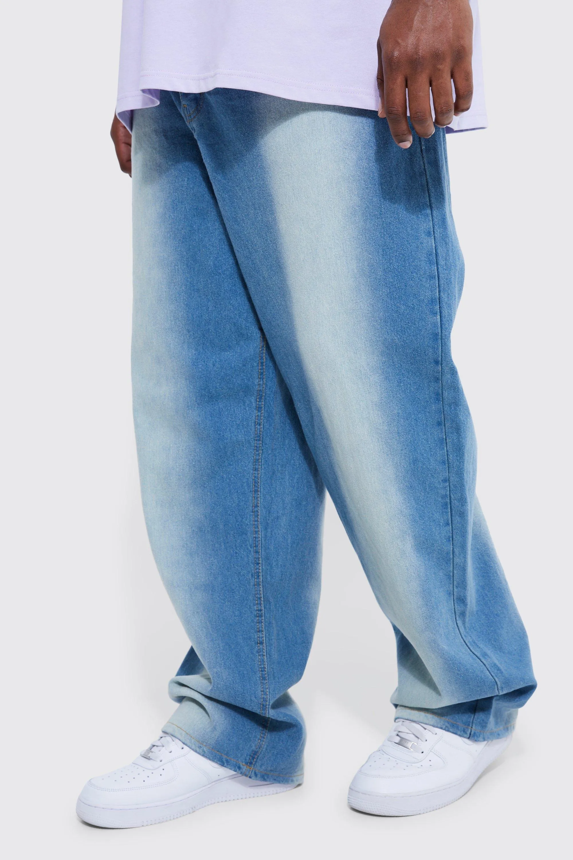 Plus Relaxed Rigid Washed Panel Jeans