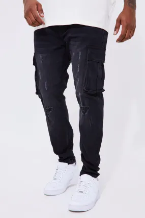 Plus Skinny Stretch Rip & Repair Cargo Jeans