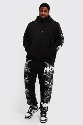 Plus Skull Graffiti Graphic Hooded Tracksuit