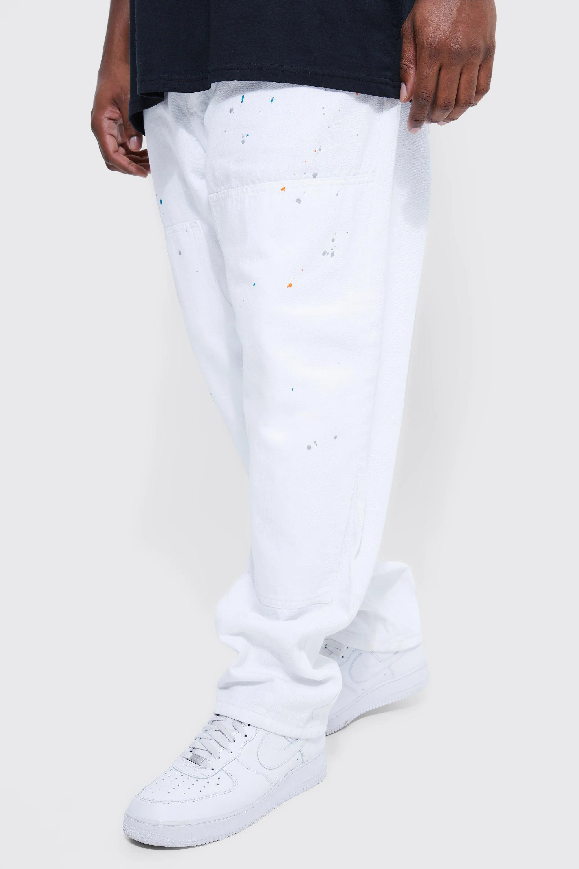 Plus Straight Gusset Carpenter Paint Splatter Jeans