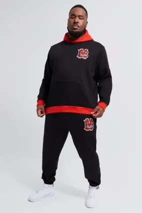 Plus Varsity Badge Contrast Hooded Tracksuit