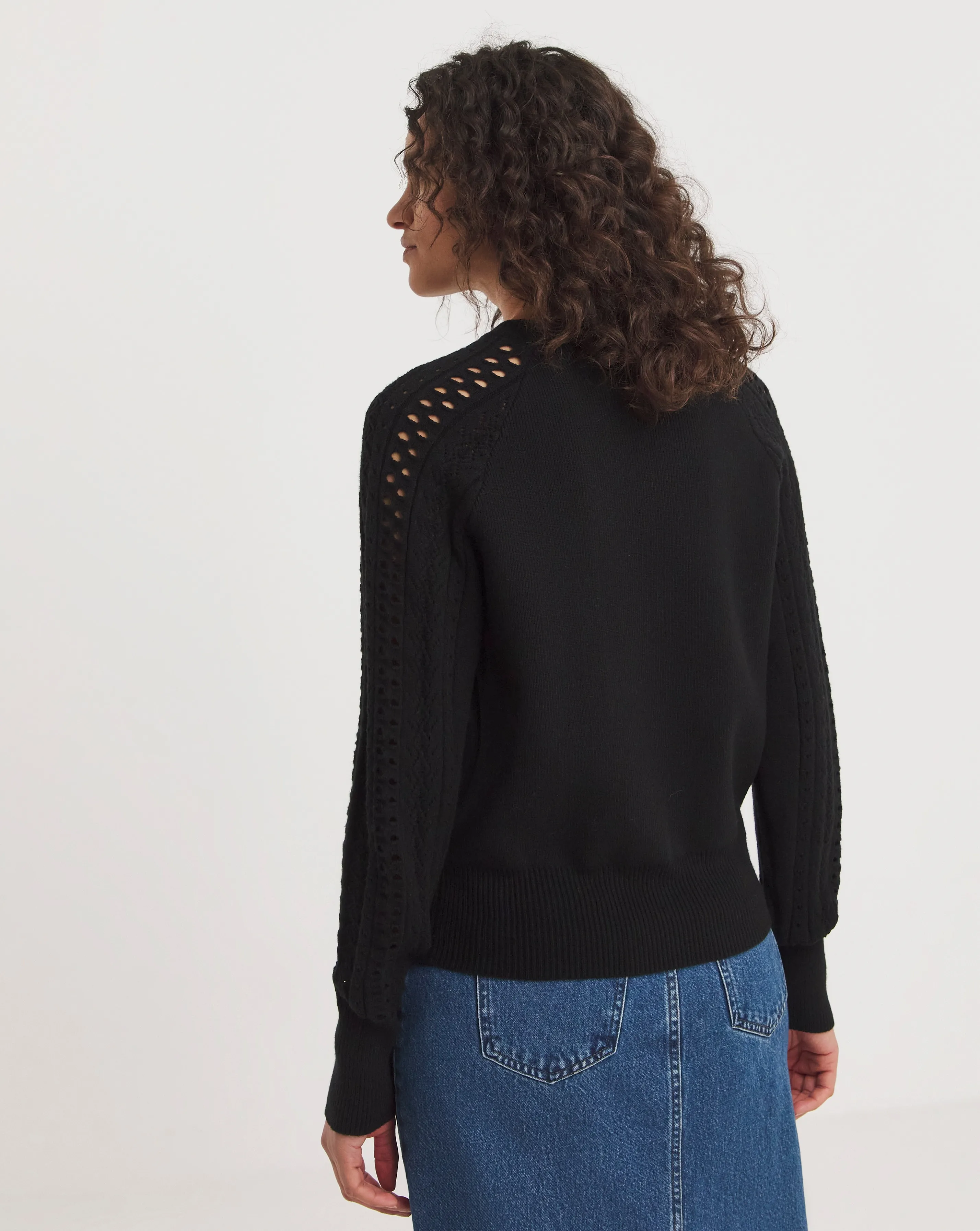 Pointelle Sleeve Crew Neck Jumper