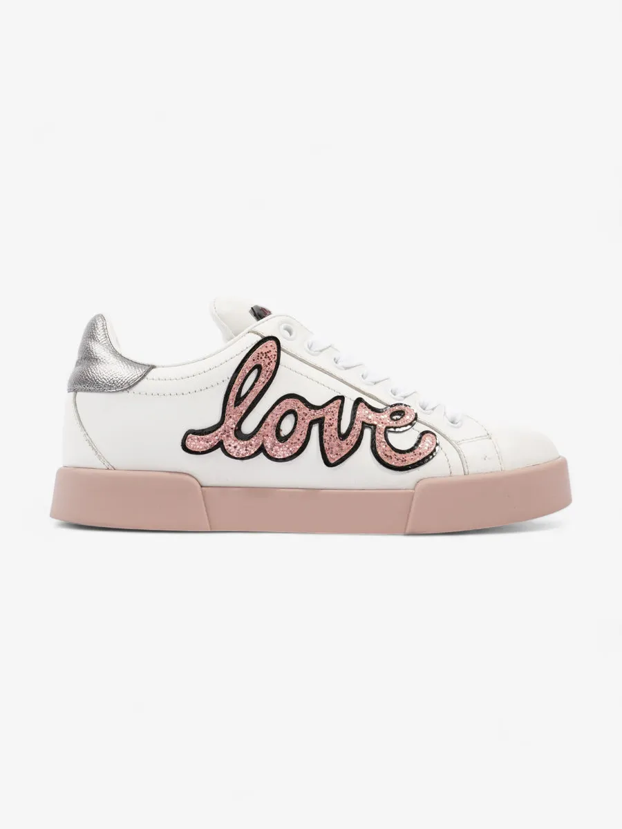 Portofino Love Applique Low Top Sneakers  White / Dusty Pink  Leather EU 37 UK 4