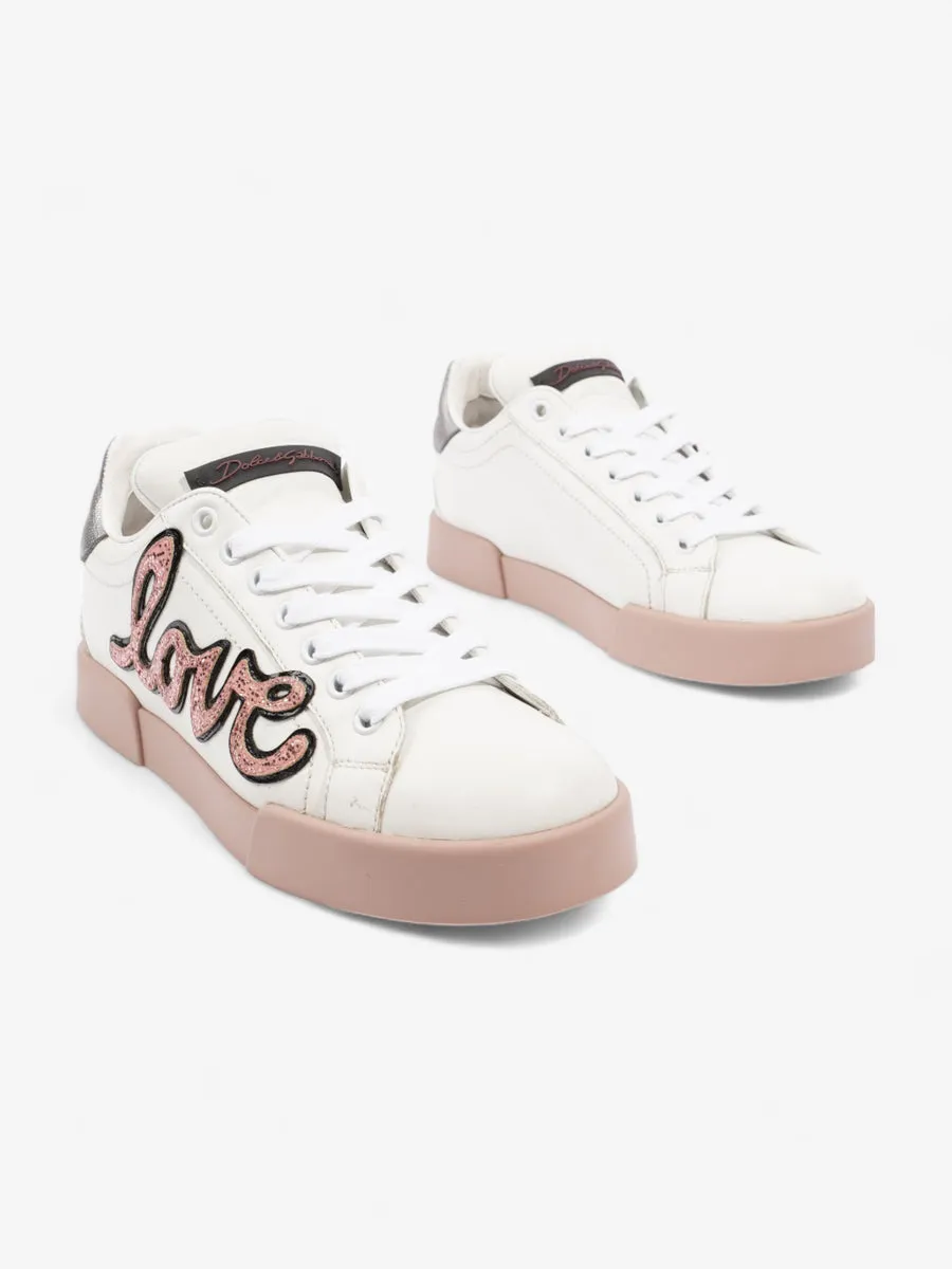 Portofino Love Applique Low Top Sneakers  White / Dusty Pink  Leather EU 37 UK 4