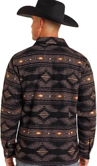 Powder River Men's Aztec Border Berber Jacket in Black