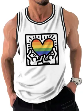 Rainbow Love Pop Art Print Casual Round Neck Sleeveless Tank Top