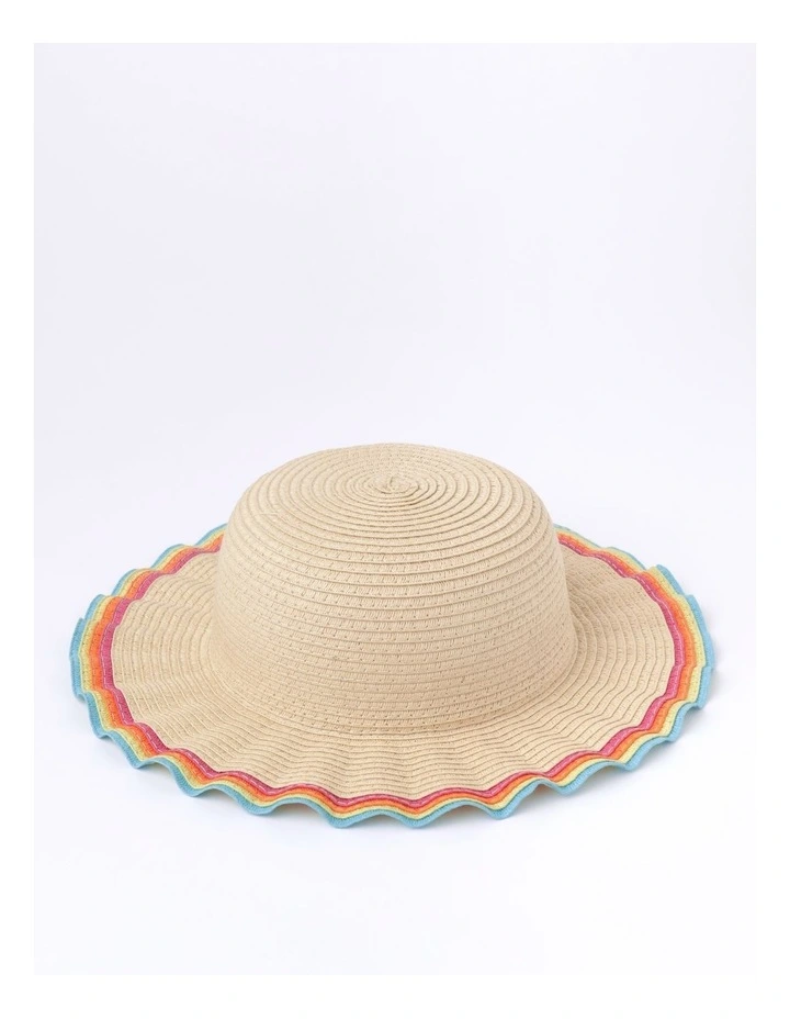 Rainbow Scalloped Edge Straw Hat in Natural