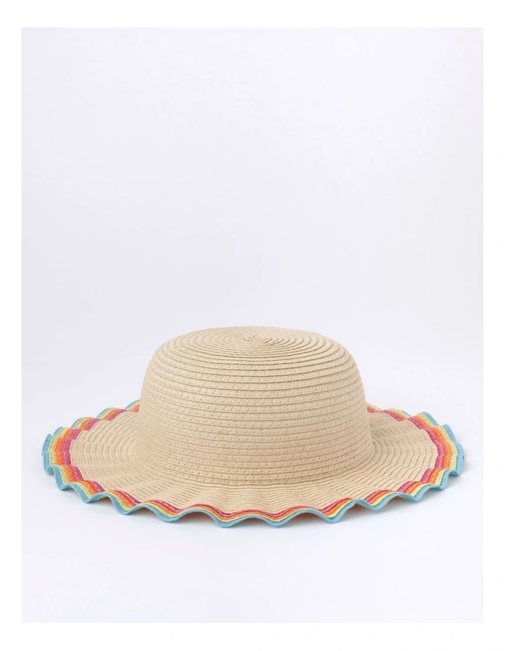 Rainbow Scalloped Edge Straw Hat in Natural