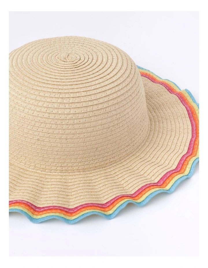 Rainbow Scalloped Edge Straw Hat in Natural