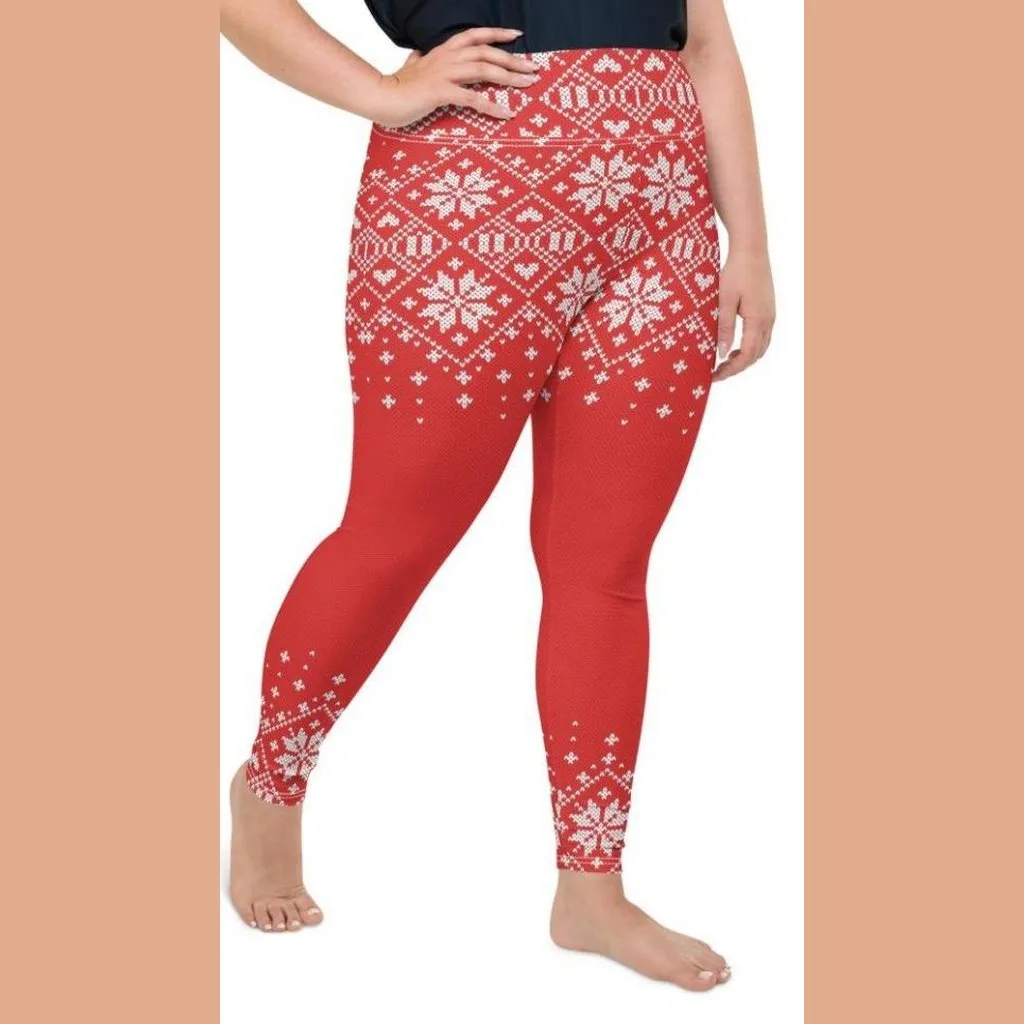 Red Knitted Print Christmas Plus Size Leggings