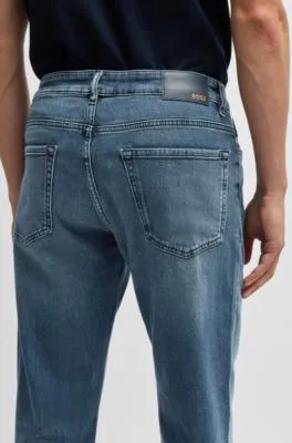 Regular-fit jeans in mid-blue comfort-stretch denim