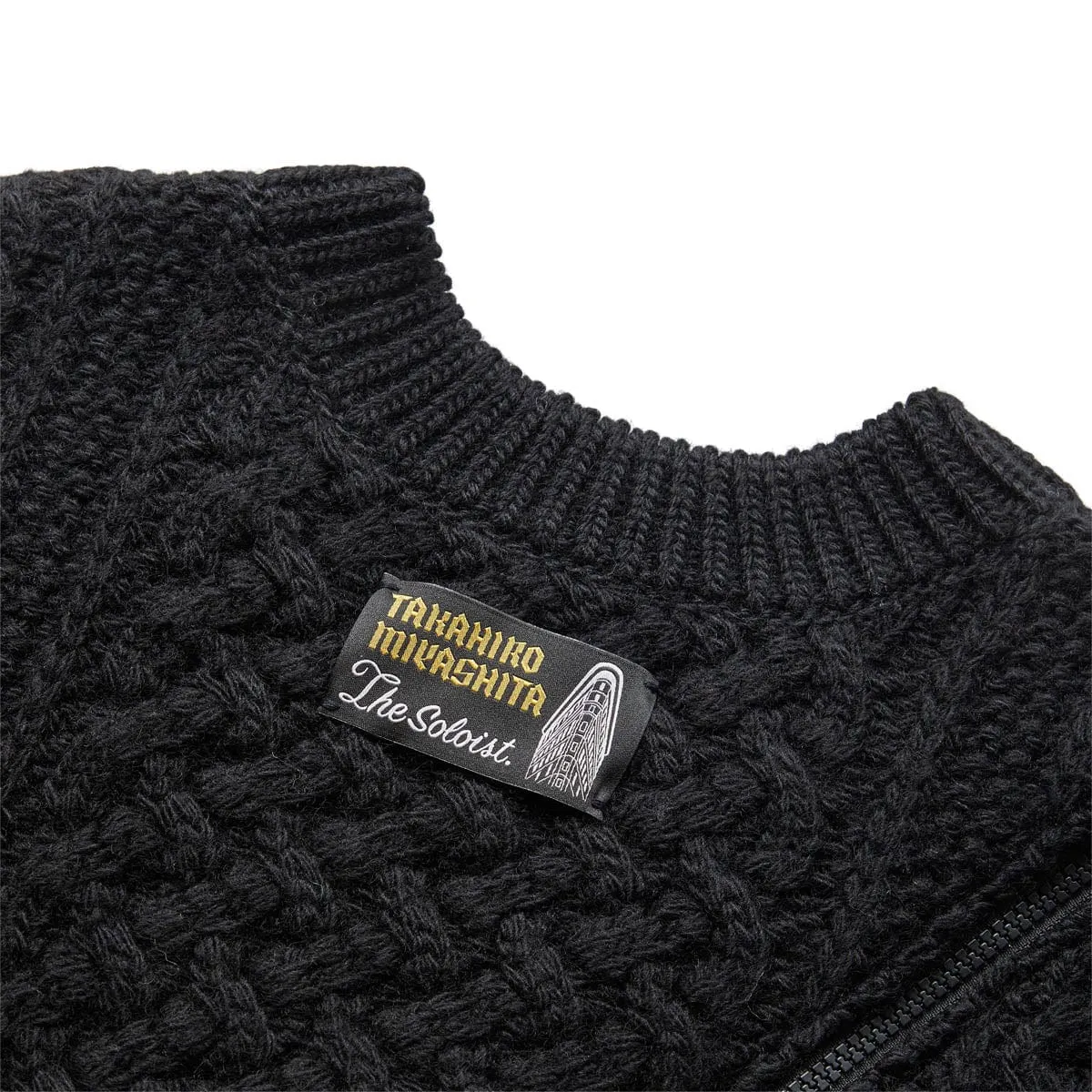 REVERSED DOUBLE ZIP ARAN PATTERN VEST BLACK | Bodega