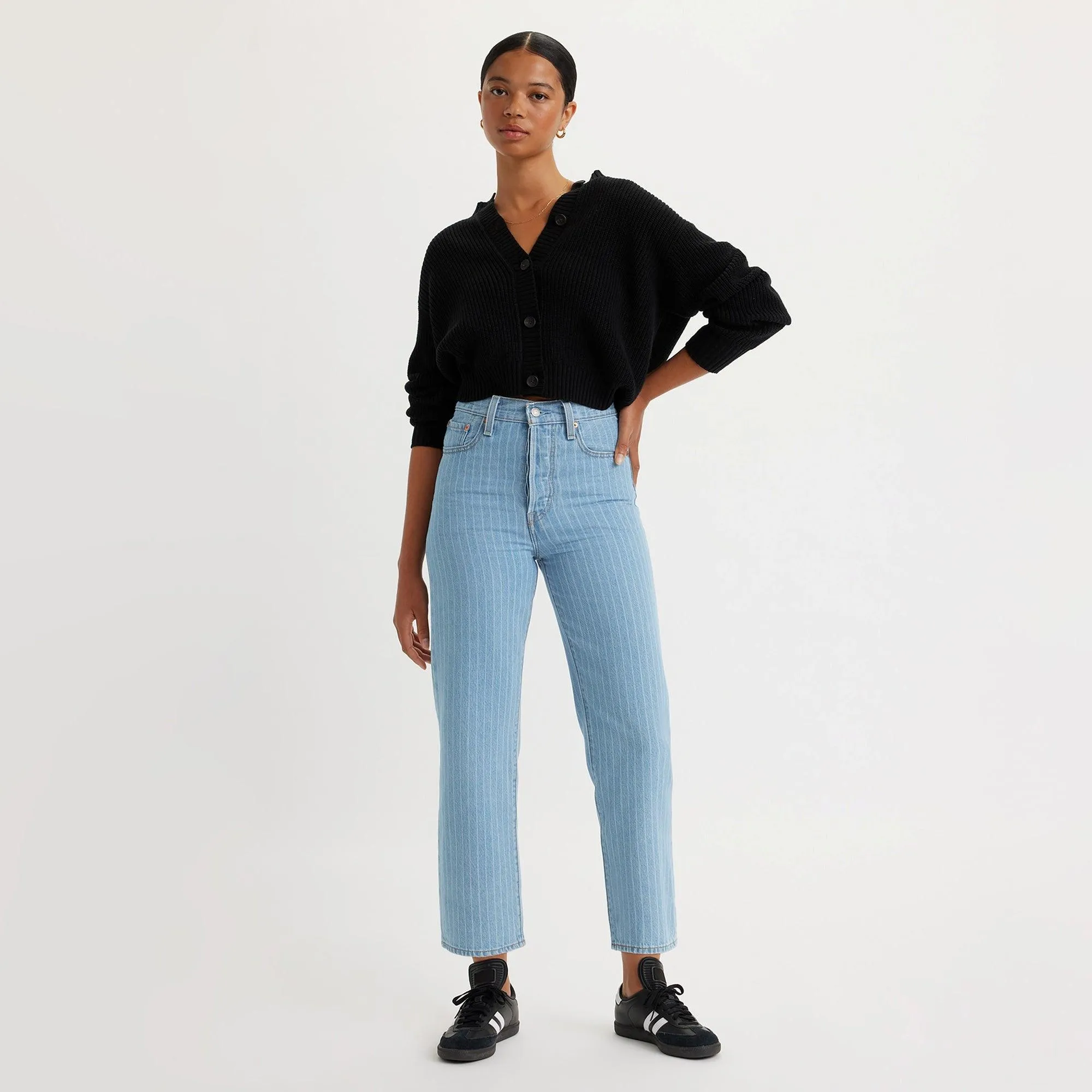 RIBCAGE STRAIGHT ANKLE JEANS - MED INDIGO - FLAT FINISH