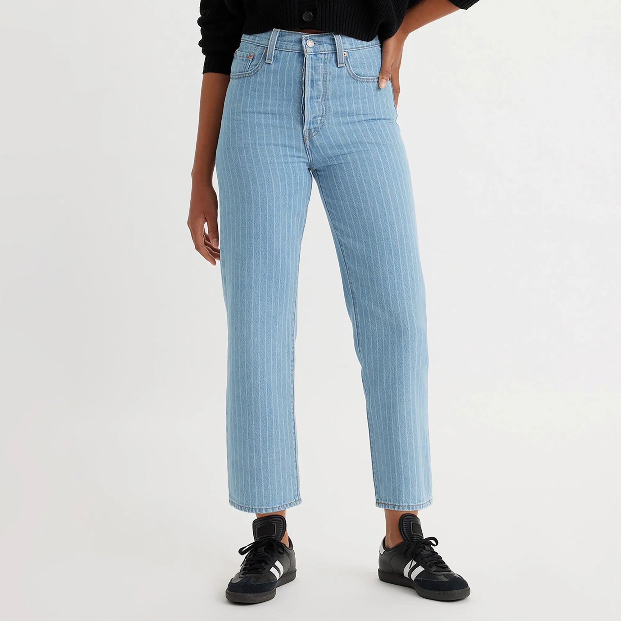 RIBCAGE STRAIGHT ANKLE JEANS - MED INDIGO - FLAT FINISH