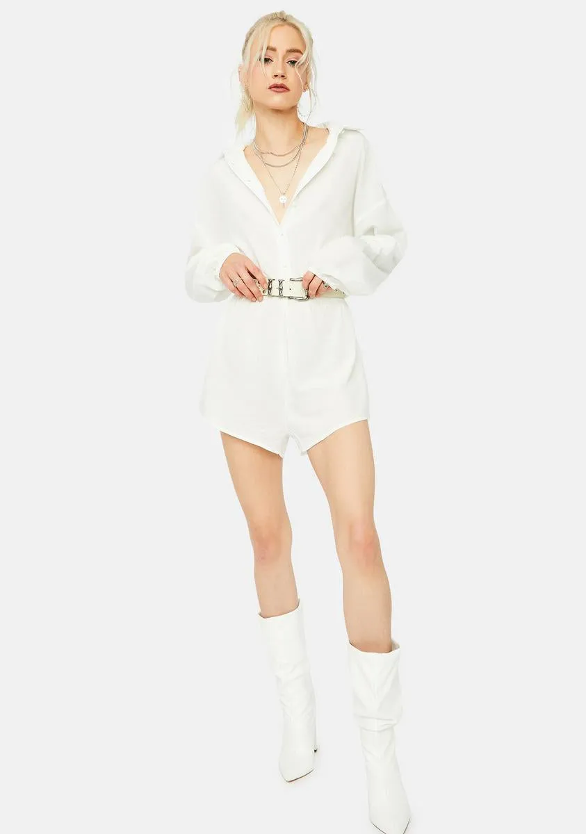 Risky Glance Long Sleeve Button Up Romper-