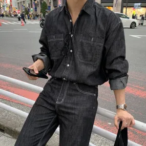 RT No. 9414 BLACK DENIM SHIRT & STRAIGHT JEANS